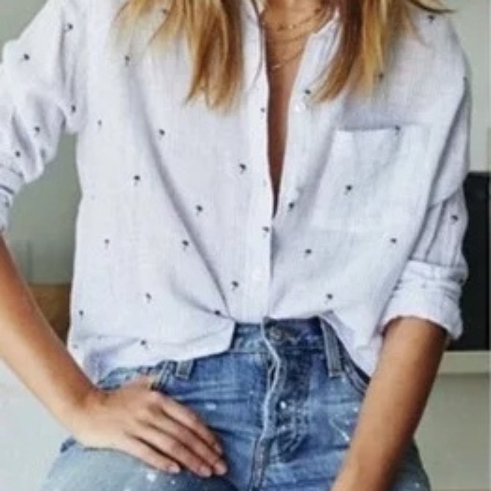 Women's Rails Charlie Mini Palms Royal Blue Stripe Cotton Button Down - XS - Picture 2 of 11